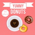 Vintage donuts and coffee cartoon poster, package design