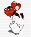 Vintage doodle catoon valentine`s day.