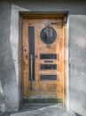 Vintage door of the beginning of the 19th century in the style of functionalism. Ivano-Frankivsk, Ukraine Royalty Free Stock Photo