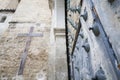 Vintage door of the Episcopal Palace in Cuenca with trim ornaments and forged metal details Royalty Free Stock Photo