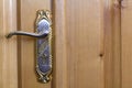 Vintage door handle on wooden doors close-up Royalty Free Stock Photo