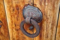 Vintage door knocker in the old wooden arabian door in Morocco Royalty Free Stock Photo