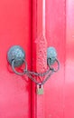 Vintage door pull with lock Royalty Free Stock Photo