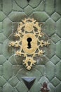 Vintage door with trim ornaments and forged metal details Royalty Free Stock Photo