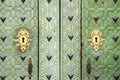 Vintage door with trim ornaments and forged metal details Royalty Free Stock Photo