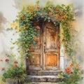 Vintage doors adorned with colorful flowers