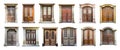 Vintage doors collection isolated on transparent background. Royalty Free Stock Photo