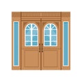 Vintage double wooden doors, closed elegant front door vector illustration Royalty Free Stock Photo