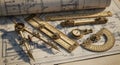 Vintage drafting tools and blueprints evoke a sense of history, precision, and architectural design Royalty Free Stock Photo