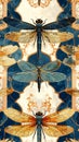Vintage Dragonfly Art with Ornate Blue and Gold Pattern Royalty Free Stock Photo