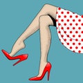 Vintage drawing of beautiful woman legs in red high-heeled shoes Royalty Free Stock Photo
