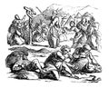 Vintage Drawing of Biblical Story of Israelites Spoken Against Moses, God Send Poisonous Snakes as Punishment