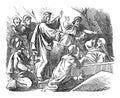 Vintage Drawing of Biblical Story of Jesus Raises Lazarus From the Death. Bible, New Testament, John 11