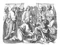 Vintage Drawing of Biblical Story of Jesus Washes His Disciples Feet.Bible, New Testament, John 13