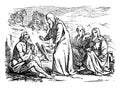 Vintage Drawing of Biblical Story of Job. Old Sick Man is Talking With Three Friends Royalty Free Stock Photo