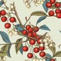 Vintage Cherry Drawing With Contrasting Border