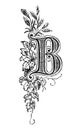 Vintage Drawing of Decorative Capital Letter B With Floral Ornament Around