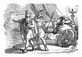 Vintage Drawing of Biblical Story of David and Abishai Spares Life of Sleeping King Saul.Bible, Old Testament, 1 Samuel Royalty Free Stock Photo