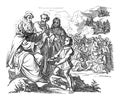 Vintage Drawing of Biblical Story of How Jesus Feeds the Five Thousand by Five Loaves and Two Fish.Bible, New Testament