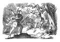 Vintage Drawing of Man Hanging on Tree And Warrior is Attacking Him By Javelin. Biblical Story of Joab Killing Absalom