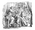 Vintage Drawing of Old Man Giving Blessing to Boy, Biblical Story About Issac, Jacob and Esau