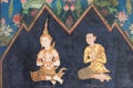 Vintage drawing of Thai buddha gods among men and women