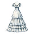 Vintage Dress Illustration: Detailed Historical Art With Romantic Nostalgia