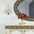 Vintage dressing table with roses on and mirror in carved frame