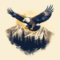 Vintage Eagle Flying Over Majestic Mountain Range T-shirt Design Royalty Free Stock Photo