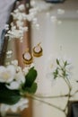 Vintage earrings, pink earrings, vintage mirror Royalty Free Stock Photo