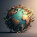 Vintage earth globe with flowers and leaves. 3D illustration that celebrates World Environment Day.
