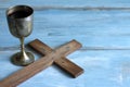 Vintage Easter cross and chalice of wine Royalty Free Stock Photo