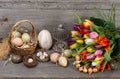 Vintage easter decoration with eggs and flowers Royalty Free Stock Photo