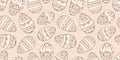 Vintage Easter egg seamless pattern with ornate decorated eggs in a beige pastel color palette Royalty Free Stock Photo