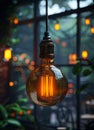 Vintage Edison light bulb glowing in the dark Royalty Free Stock Photo