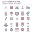 Vintage Education and Science Icon set - 25 Flat Line icon set Royalty Free Stock Photo