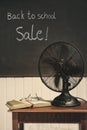 Vintage electric fan on table Royalty Free Stock Photo