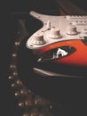 Vintage electric guitar on an old guitar amplifier Royalty Free Stock Photo