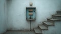 Vintage Electrical Panel on a Wall with Concrete Staircase in Blue Royalty Free Stock Photo