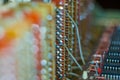 Vintage electronic circuit boards with radio parts and chips, close-up, macro photo, selected focus, grain style Royalty Free Stock Photo