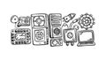 Vintage Electronics and Audio Equipment Doodle Set, vector design Generative AI Royalty Free Stock Photo