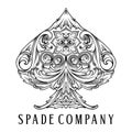 Vintage elegant ace spades flourish swirl logo illustrations monochrome Royalty Free Stock Photo