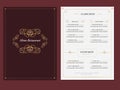 Vintage elegant menu template background for restaurant with golden frames