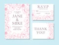 Vintage elegant wedding invitation card template set with anemone flower frame. Royalty Free Stock Photo