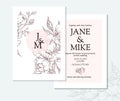 Vintage elegant wedding invitation card template with vector peony and roses. Royalty Free Stock Photo