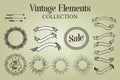 Vintage Elements Collection of Sale Badges, Ribbons, Labels, Arrows, Sun Rays Royalty Free Stock Photo