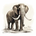 Vintage Elephant Illustration: Realistic Scenery In Monochrome