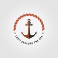 Vintage Emblem Anchor Logo With Ship Rope Concept Vector Illustration Design