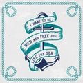 Sea emblem with anchor and ribbon. Vector illustration.