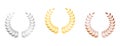 Vintage Emblem Gold Bronze Silver Champion Prize Certificate. Laurel Wreath for Winner Icon Set. Award Victory Circle